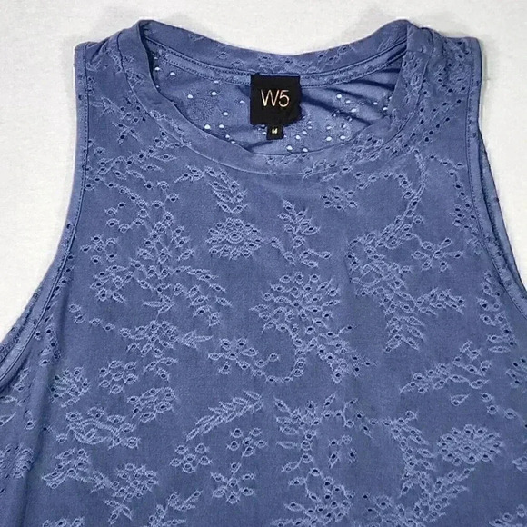 W5 Woman Navy Blue Sleeveless Top M Anthropologie Shirt Lace Fabric Ruffle - Picture 6 of 13